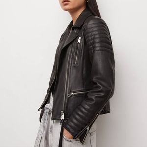 Allsaints black leather leoni biker jacket, size 6